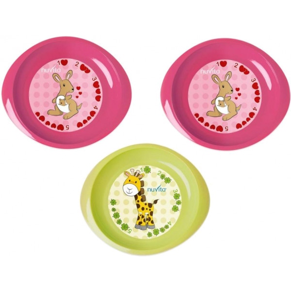 Набір тарілок для малюка Nuvita дрібні, 3 шт. рожеві і салатова (NV1428Pink)