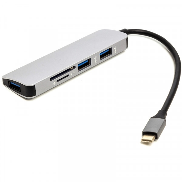 Хаб USB PowerPlant USB Type-C - 3xUSB 3.0 Ports + TF/SD Card Reader (CA912100)