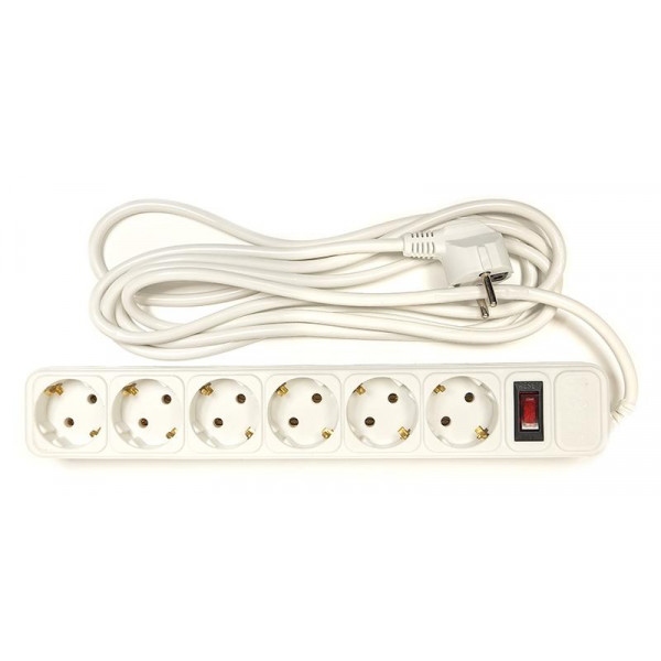 Мережевий фільтр PowerPlant JY-1057/3 (PPSA10M30S6) 6 розеток 3 м White