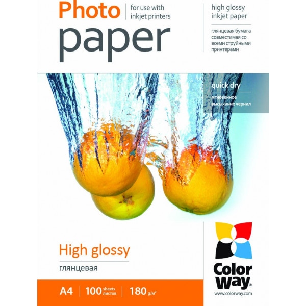Фотопапір Colorway 180g/m2, A4, 100л, (PG180100A4)