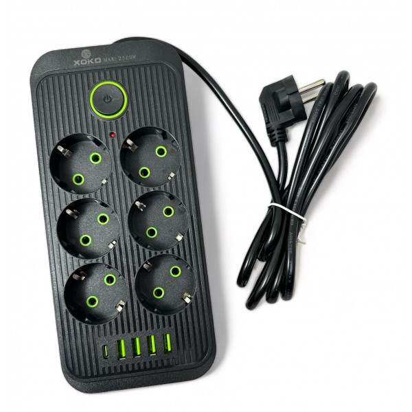 Мережевий фільтр XOKO SP-6-4-1 2 м 6 розетки 5 USB Black (XК-SP6-4-1-BK)