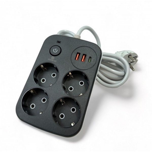 Мережевий фільтр XOKO SP-4-2-1 2 м 4 розетки 3 USB Black (XK-SP-4-2-1-BK)