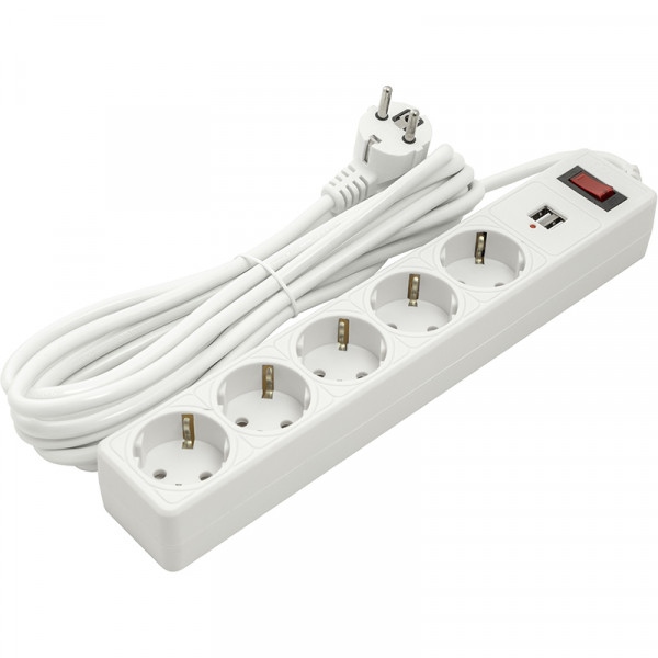 Мережевий фільтр PowerPlant JY-1056U/5 (PPSA10M50S5U) 5 розеток 2xUSB 5 м