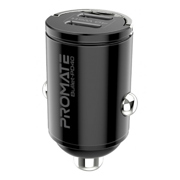 Автомобільний зарядний пристрій Promate Bullet-pd40 Black