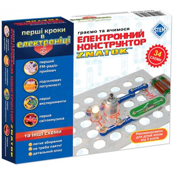 Електронний конструктор Znatok Construction Kits Znatok ''Первые шаги в электронике'' (34 схемы, набор С) (REW-K062)