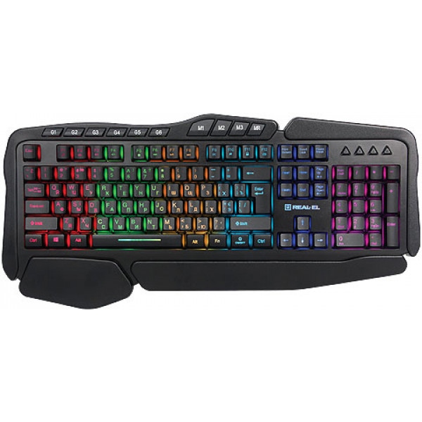 Клавіатура дротова ігрова REAL-EL 8900 RGB Macro USB Black