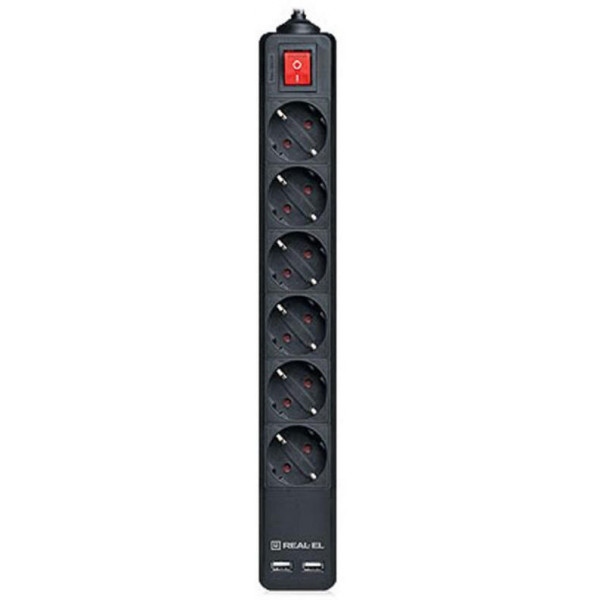 Мережевий фільтр REAL-EL RS-6 Protect USB 3m Black