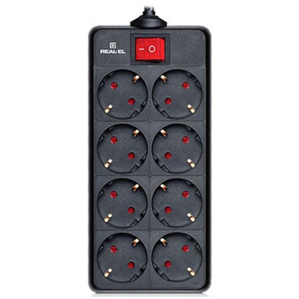 Мережевий фільтр REAL-EL RS-8 Protect 1.8m Black