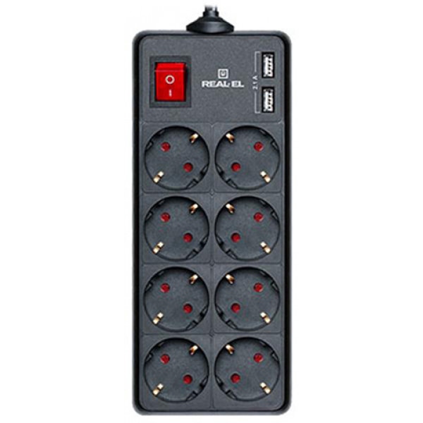 Мережевий фільтр REAL-EL RS-8 Protect USB 3.0m Black