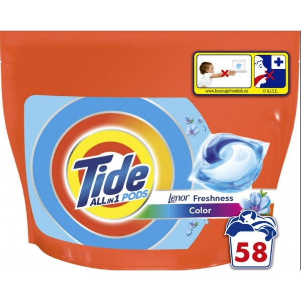Капсули для прання Tide Чистота та Свіжість Дотик свіжості Lenor Color 58шт