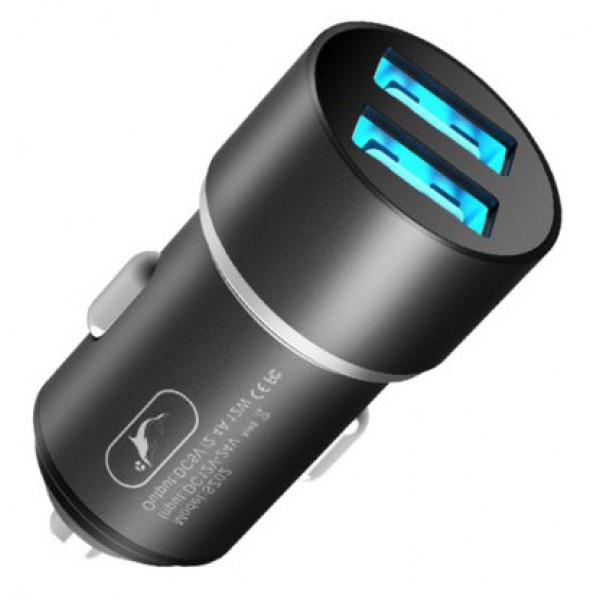 Автомобільний зарядний пристрій SkyDolphin SZ02 Aluminium (2USB, 2.4A) Black (AZP-000074)