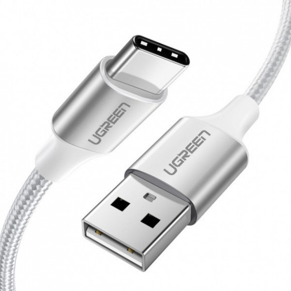 Кабель синхронізації даних UGREEN US288 USB-A 2.0 - USB Type-C Aluminium Braid, 1.5 m White (60132)