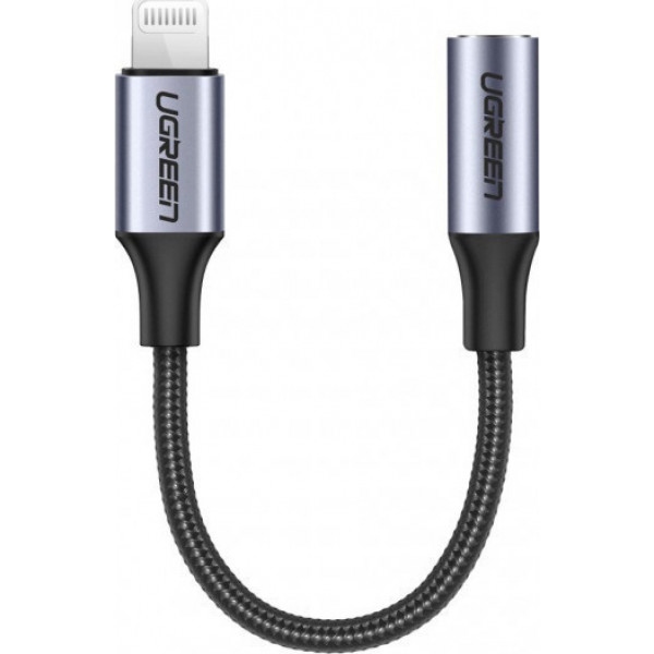 Перехідник аудіо UGREEN US211 3.5 mm Female to Lightning Male Braided with Aluminum Shell 10 cm Black (30756)