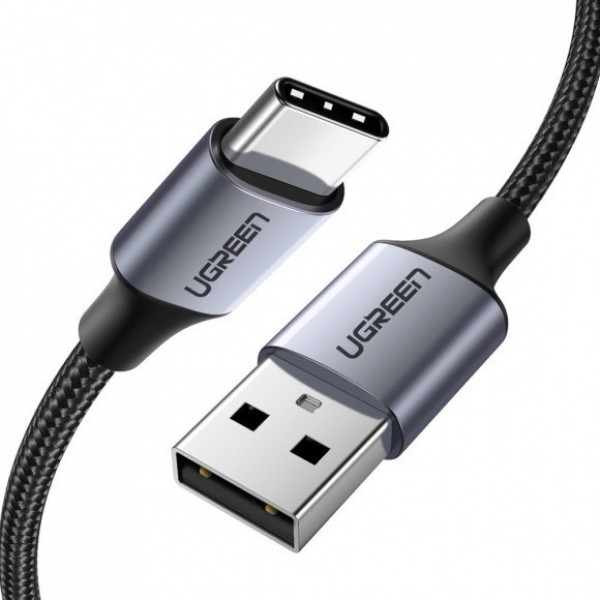 Кабель синхронізації даних UGREEN US288 USB-A 2.0 - USB Type-C Aluminium Braid, 1.5 m Black (60127)