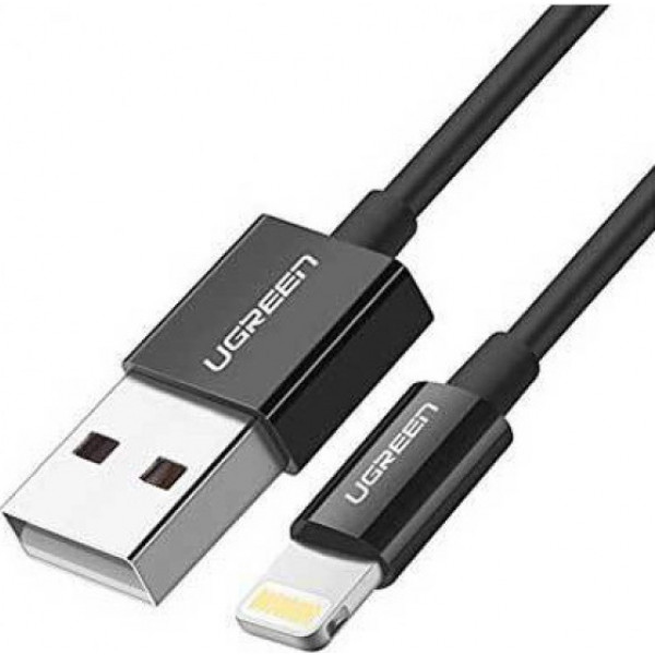 Кабель синхронізації даних UGREEN US155 USB-A 2.0 - Lightning, MFI 1 m Nickel Plated Black (80822)