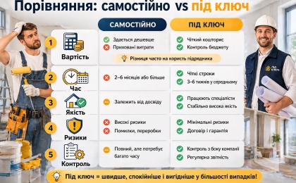 Ремонт квартири самостійно чи під ключ у Рівному — що вигідніше у 2026 році