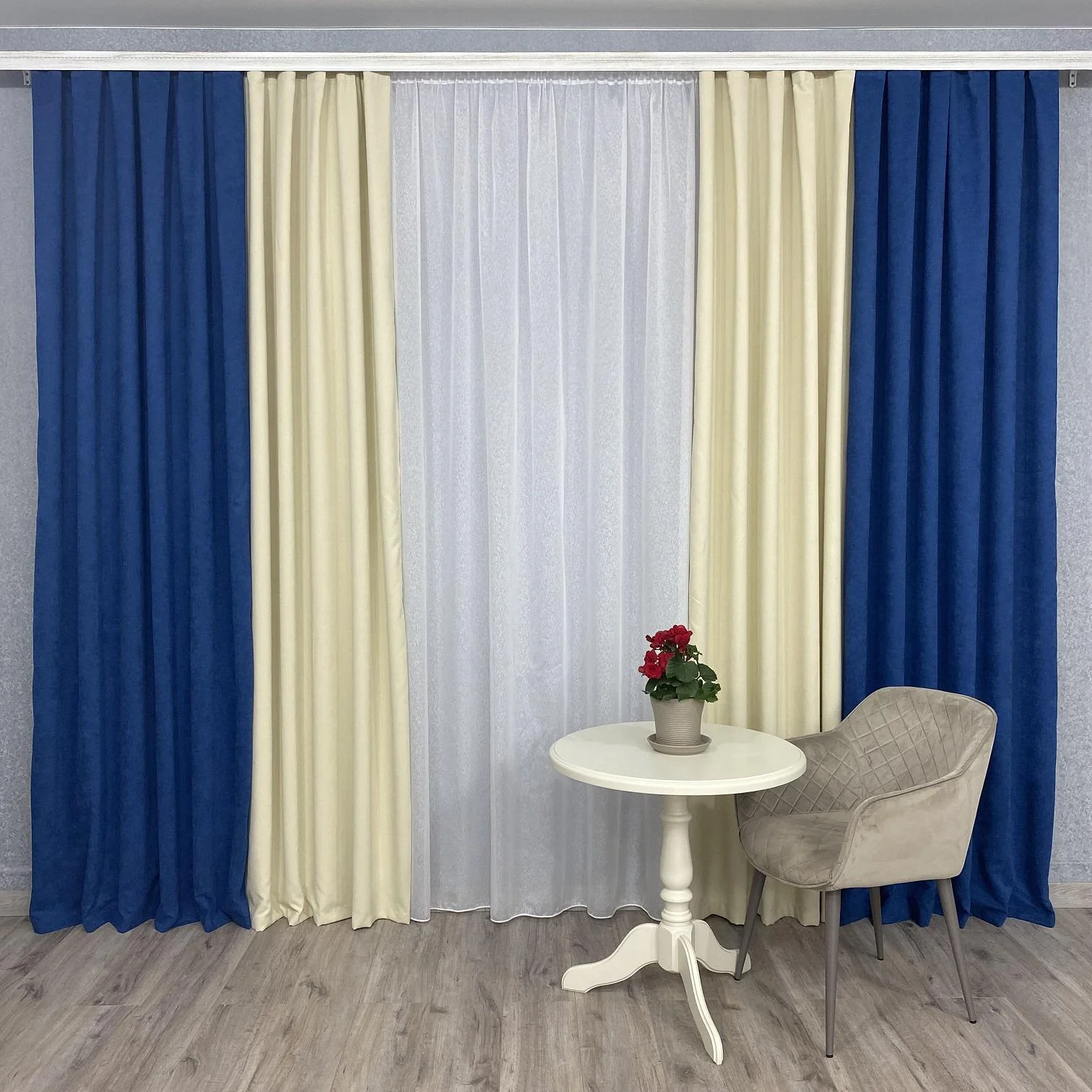 ᐉ Шторы микровелюр TG Home Дуэт №450 1,50х2,70 м Синий/Кремовый